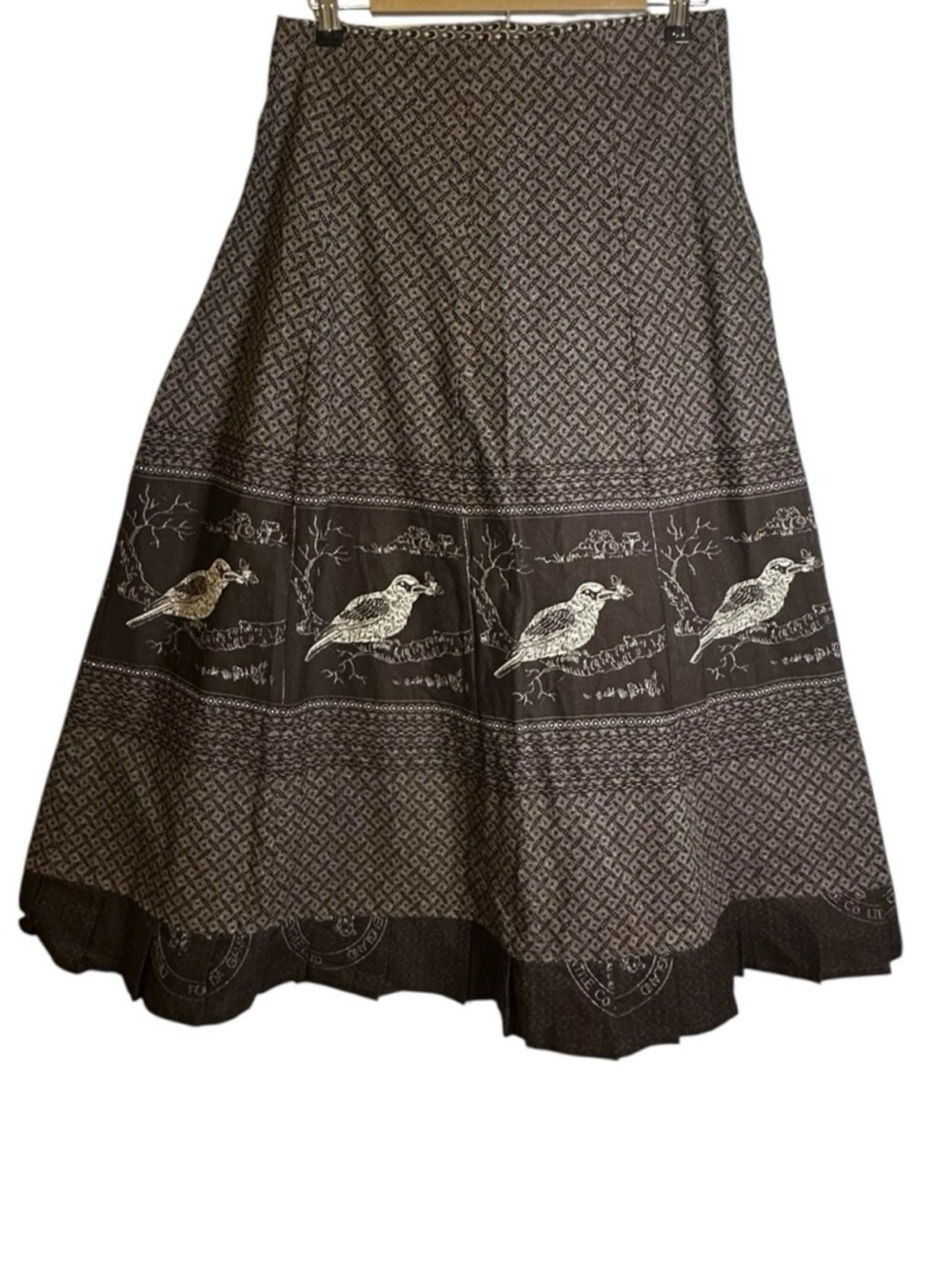 Vintage Bird Print Skirt Whimsigoth Woodland Cottage Fairy Folk Artsy Dark